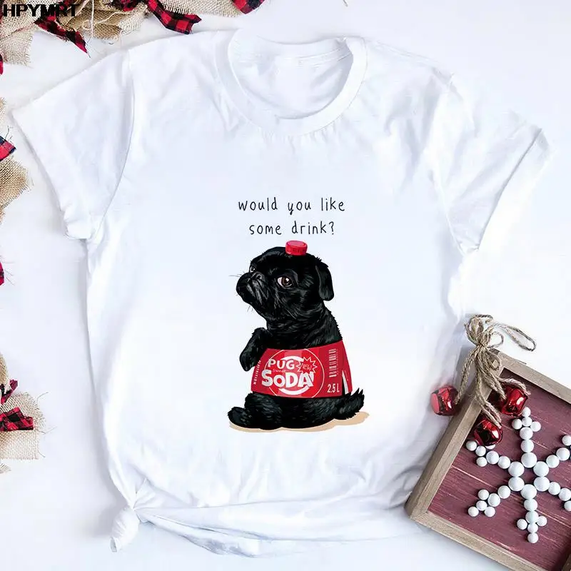 2022 Women's would you like some drink funny dog Cartoon Print letter spring and summer Short Sleeve Female Clothes Tops T-shirt