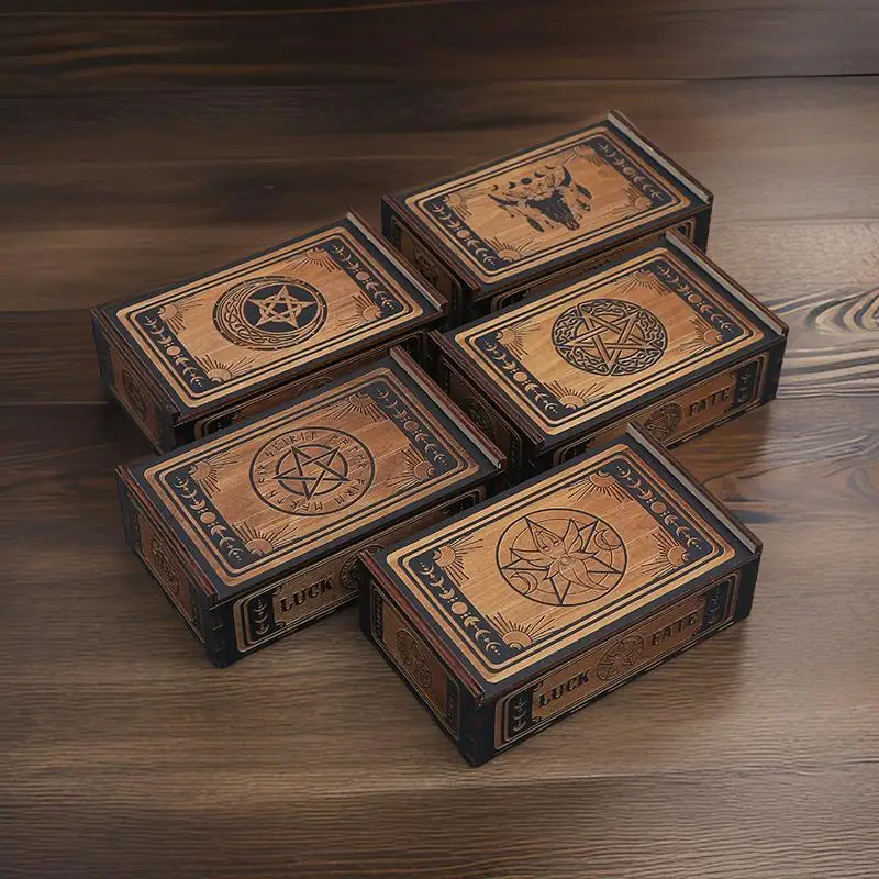 

A Wooden Tarot Holder Sliding Storage Case Portable Card Carrier Astrology Jewellery Chest Wooden Memorabilia Collection Bin