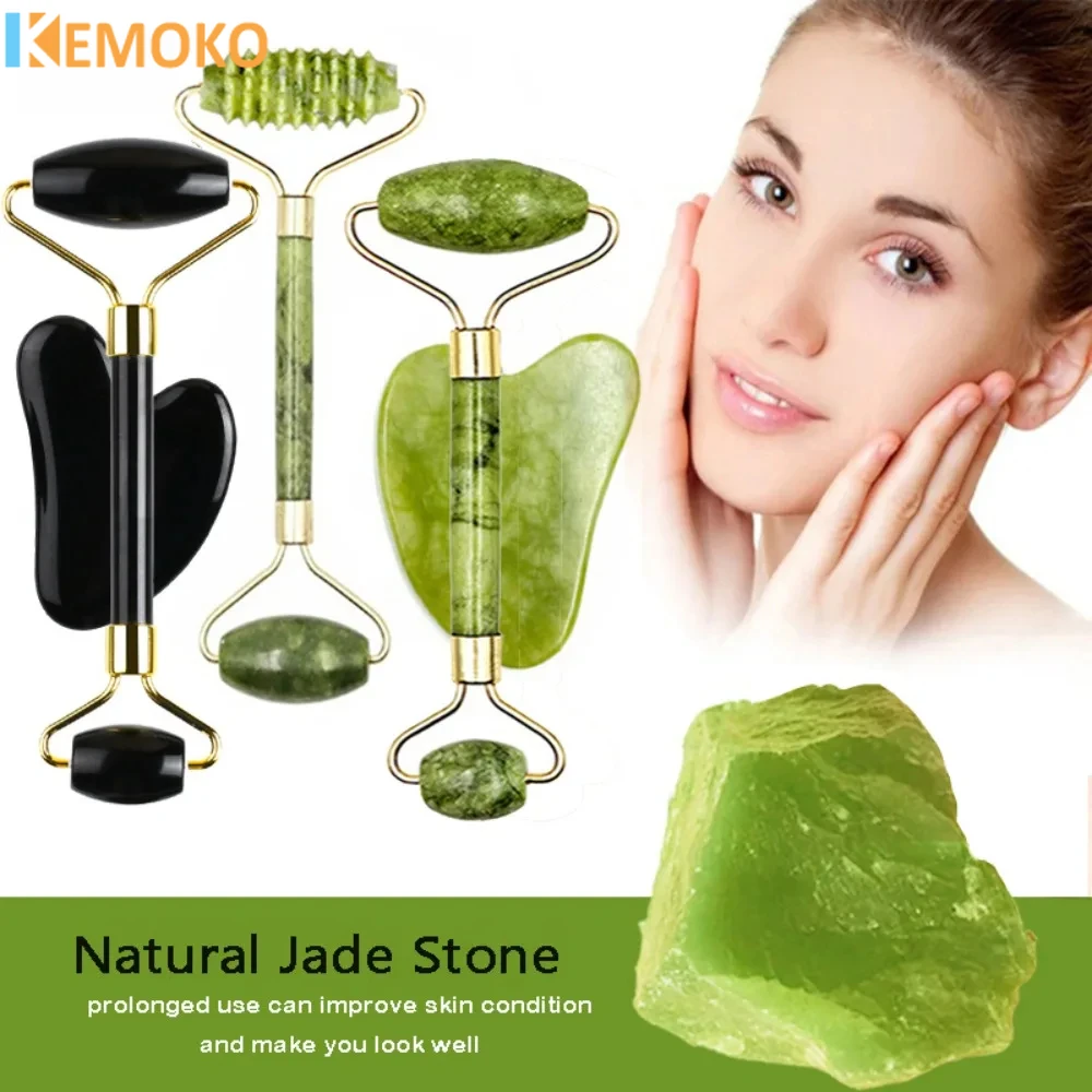 

New Green Phoenix Jade Roller Heart Shaped Scraping Plate Facial Beauty Device Small Fresh Set Beauty Scraping Plate Spa Gua Sha