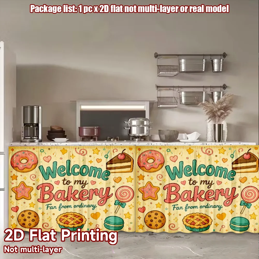 2D flat 1pc Modern minimalist shelf curtains Bakery Treats Design Digital printing The rod-mount design makes installation