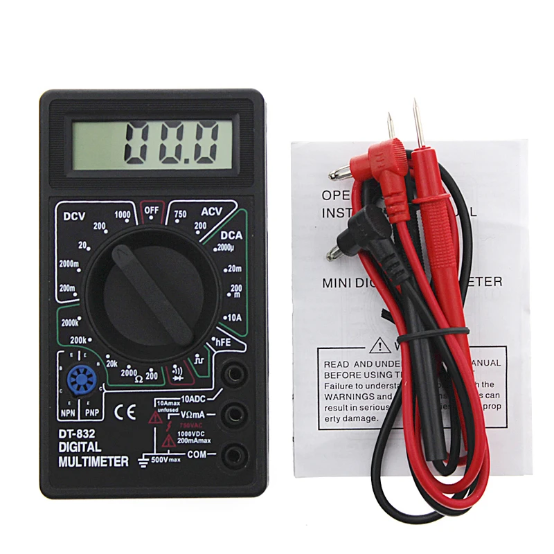 Professional DT832 Digital Multimeter LCD for DC AC Voltmeter Ammeter Ohm Tester