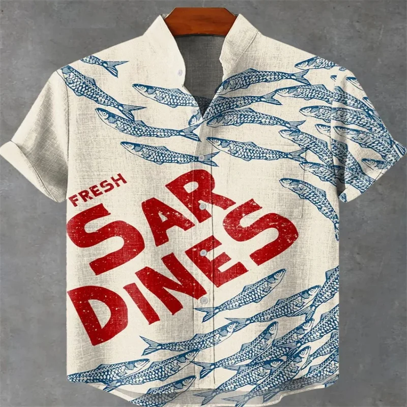 

Men's and women's short sleeved shirts, casual, fashionable, ocean fish print pattern, back button shirt, casual Hawaiian shirt
