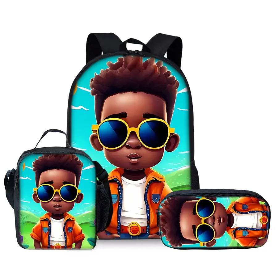 Trendy Popular Peculiar Cool New African boy 3D Print 3pcs/Set Student School Bags Laptop Daypack Backpack Lunch bag Pencil Case