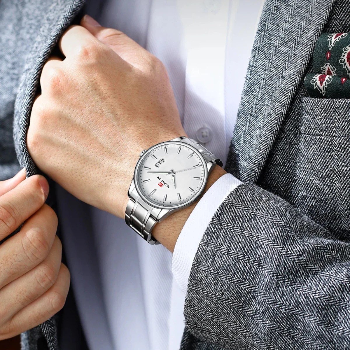 ساعة عمل فاخرة بحزام من الفولاذ المقاوم للصدأ للرجال بحركة كوارتز أصلية من أفضل العلامات التجارية ساعة رياضية للرجال reloj hombre