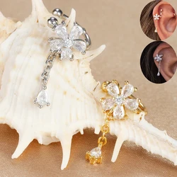 1PC 2024 Fashion Flower No Piercing Ear Cuff Earrings For Woman Chain Fake Piercing Ear Cuff Clips Earrings Cuffs Jewelry