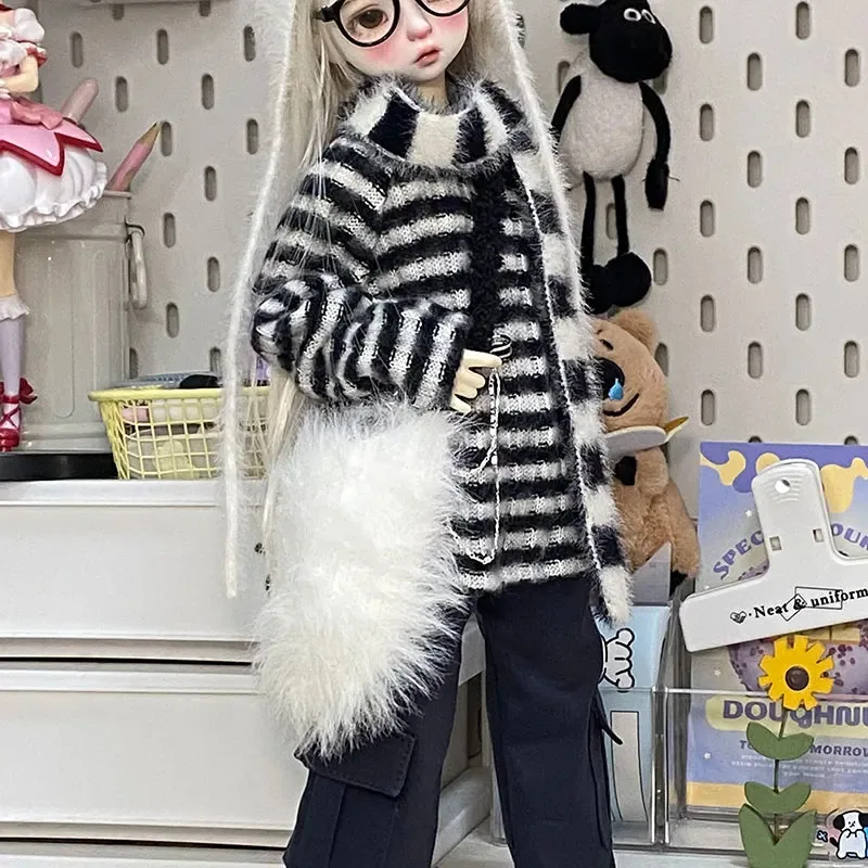 1/4 Bjd Men/women Doll Clothes Accessories Cute Casual Versatile Long Sleeved Striped Sweater Solid Color Loose Fit Cargo Pants
