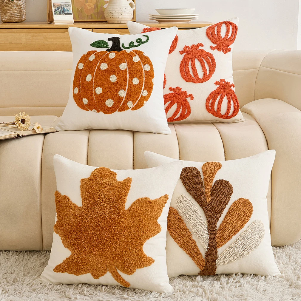 

45X45cm Embroidered Pumpkin Tassels Throw Pillow Cover Tufted Autumn Waist Cushion Cover Decor Home Decorative Pillowcase