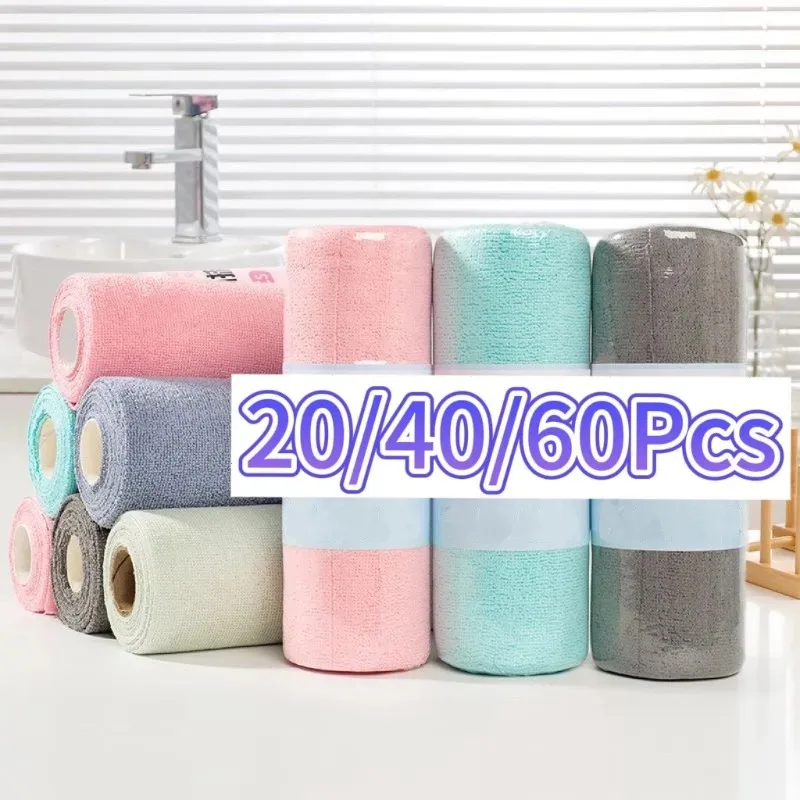 20/40/60pcs Reusable Cleaning Wipe Household Kitchen Cloth Microfiber Towel Rolls Dish Rags Wash Paper Towel Replacement