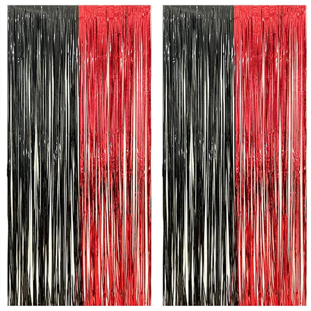 2 Stück/Schwarz-Rote Party-Girlanden als Hintergrund – Folienfransen-Lametta für Stranger Things-/Freitag-/Halloween-Party-Dekorationen – 3,2 Fuß x 8,2 Fuß – Detail 5