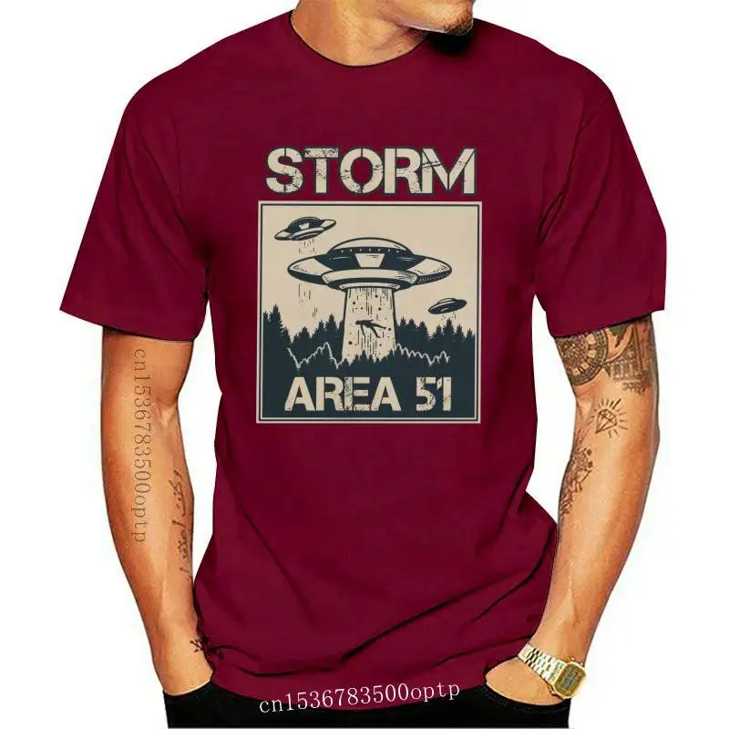 New Funny Storm Area 51 Mens T Shirts Men Soft Cotton Alien Tshirt UFO Space Ship Saucer Tees Short Sleeved Summer T-shirt Cloth