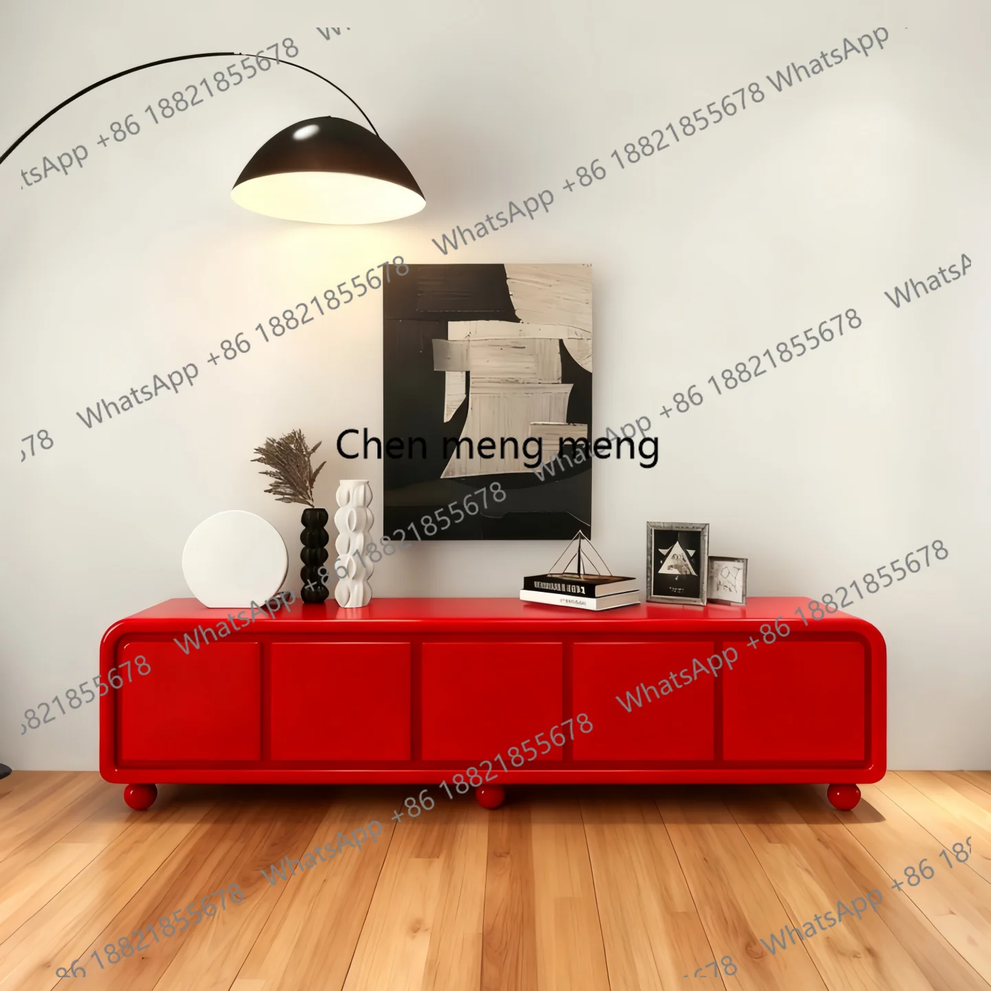 French cream wind solid wood paint TV cabinet creative living room audio-visual modern simple floor cabinet