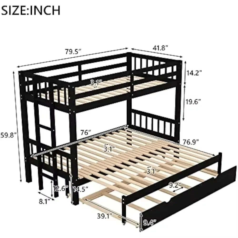 Łóżka piętrowe Twin Over Twin/King z wysuwanym łóżkiem, łóżko piętrowe Twin Over Pull-Out, rozkładane łóżka piętrowe Podstawy i ramy łóżek