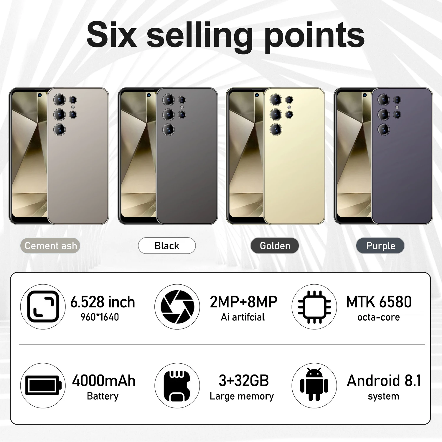 FUFFI-S24 Pro، هاتف ذكي Android، 6.528 بوصة، 3+32 جيجابايت ROM، بطارية 4000 مللي أمبير في الساعة، 2+8 ميجابكسل، هاتف محمول، Google Play، SIM مزدوج، هواتف محمولة #2