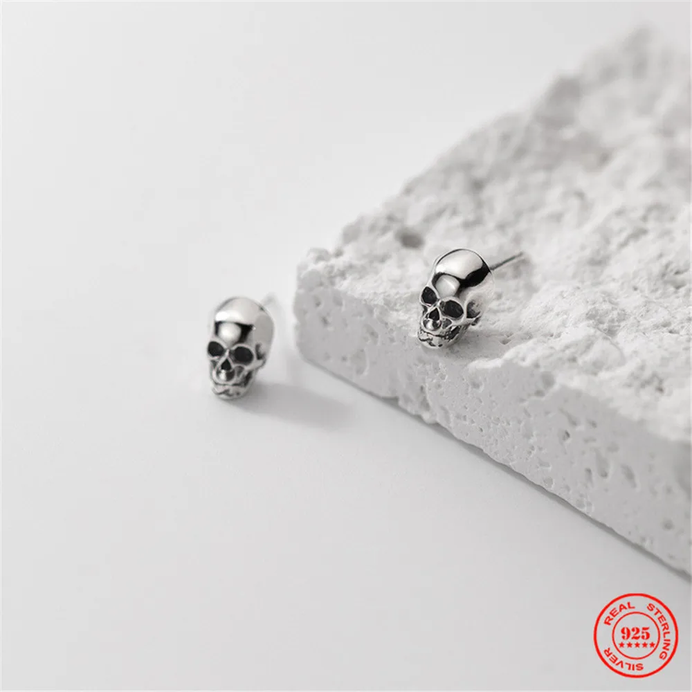

YIZIZAI Real 925 Sterling Silver Punk Style Skull Stud Earrings for Men Women Charm Ear Jewelry Accessories Gifts