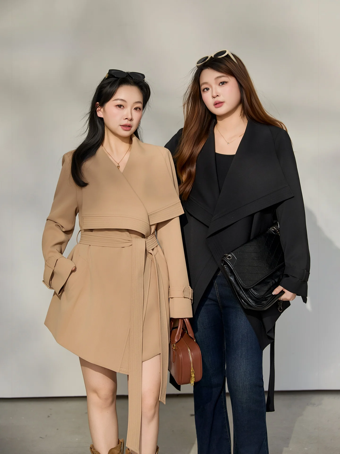 

DM100 plus Size Women's Short Loose Coat Spring Fashionable Casual Polyester Fiber Long Sleeve Flip Collar Windbreaker