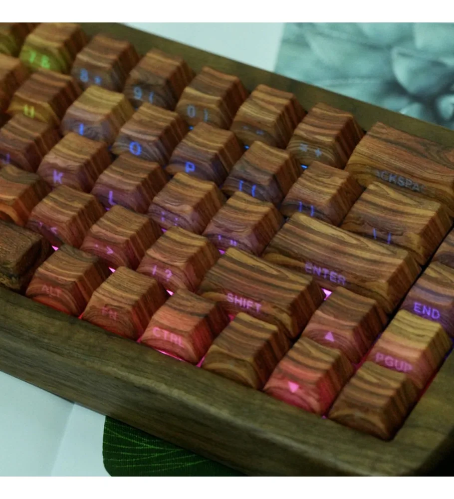 Walnut pattern keycap niche personality side engraving light PBT hot sublimation office game mechanical keyboard cap full set