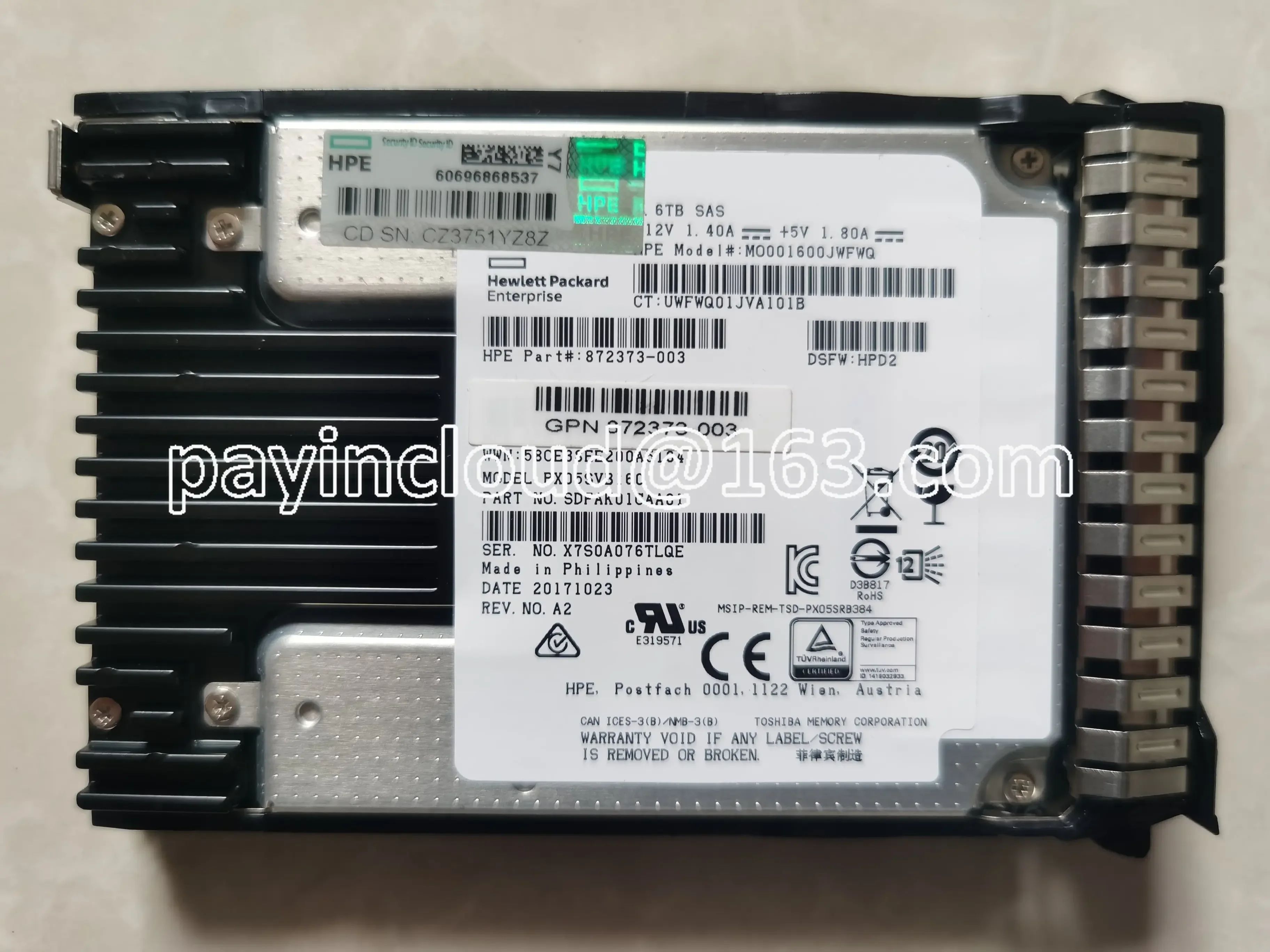 872382-B21 1.6TB SAS 2.5in 12G MU DS G9 SSD Caliche 872509-001