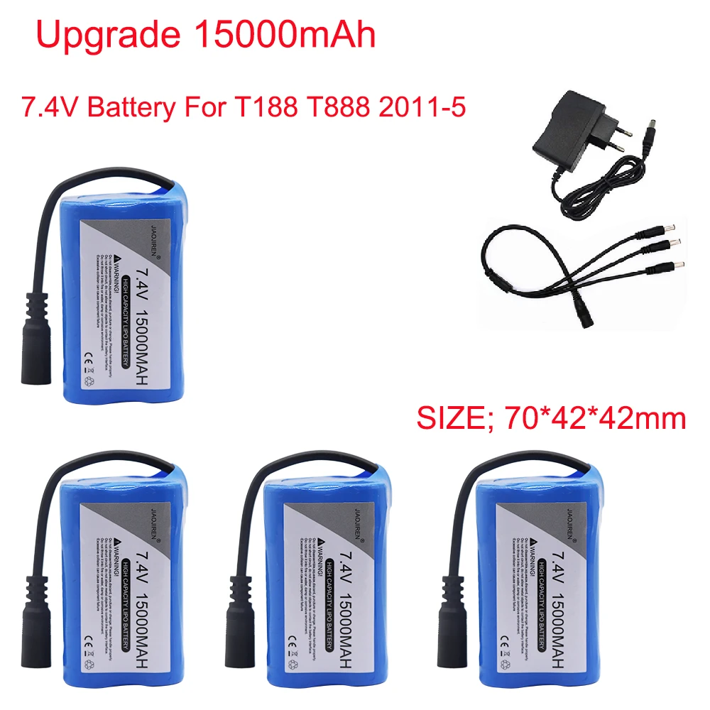 Rechargeable 7.4V battery and Charger for T188 T888 2011-5 Remote Control toys Fish Finder Fishing Bait Boat Parts 15000mAh