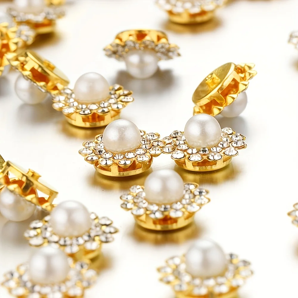 50 Stück Gold- und Silber-Strass-Perlen-Nähperlen – glitzernde und elegante Verzierungen für Schmuck, Heimwerkerarbeiten – Detail 1