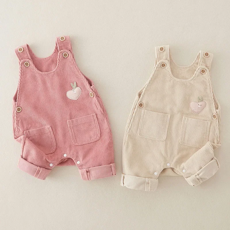 MILANCEL New Autumn Baby Rompers 0-3Y Toddler Solid Color Pit Strip Overall Infant girls Cute Corduroy Pants