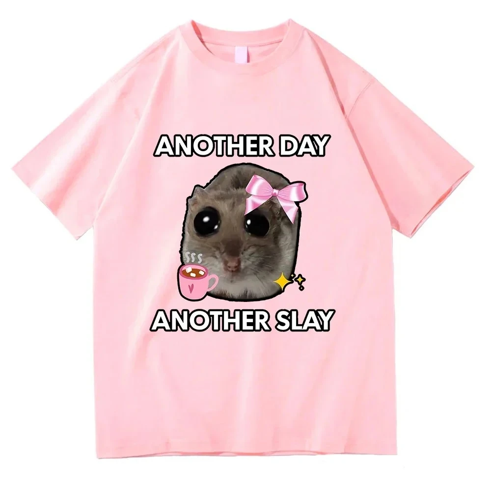 

Sad hamster, another day and another slaughter printed T-shirt cute and casual short sleeved round neck women's T-shirt