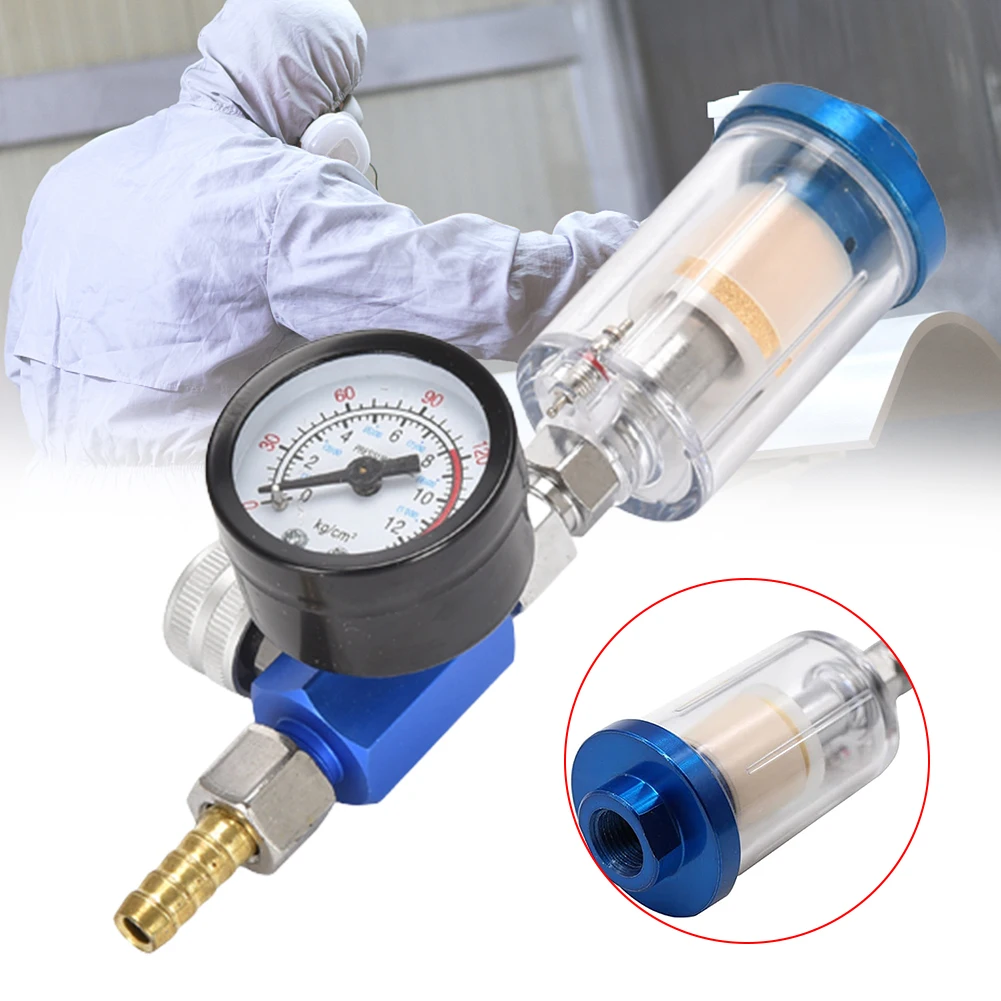 Spray Gun Regulator HVLP Sprayer Air Regulator Pressure Gauge +In-line Water Trap Filter JP/EU/US Adapter for Spray Gun Air Tool