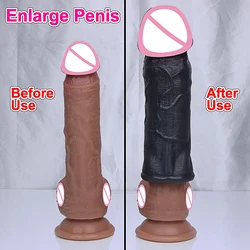 Soft Realistic Dildo Enlarger Penis Sleeve Man Delayed Ejaculation Extend Cock Condom Sex Toy Safety Silicone Change Dick Color