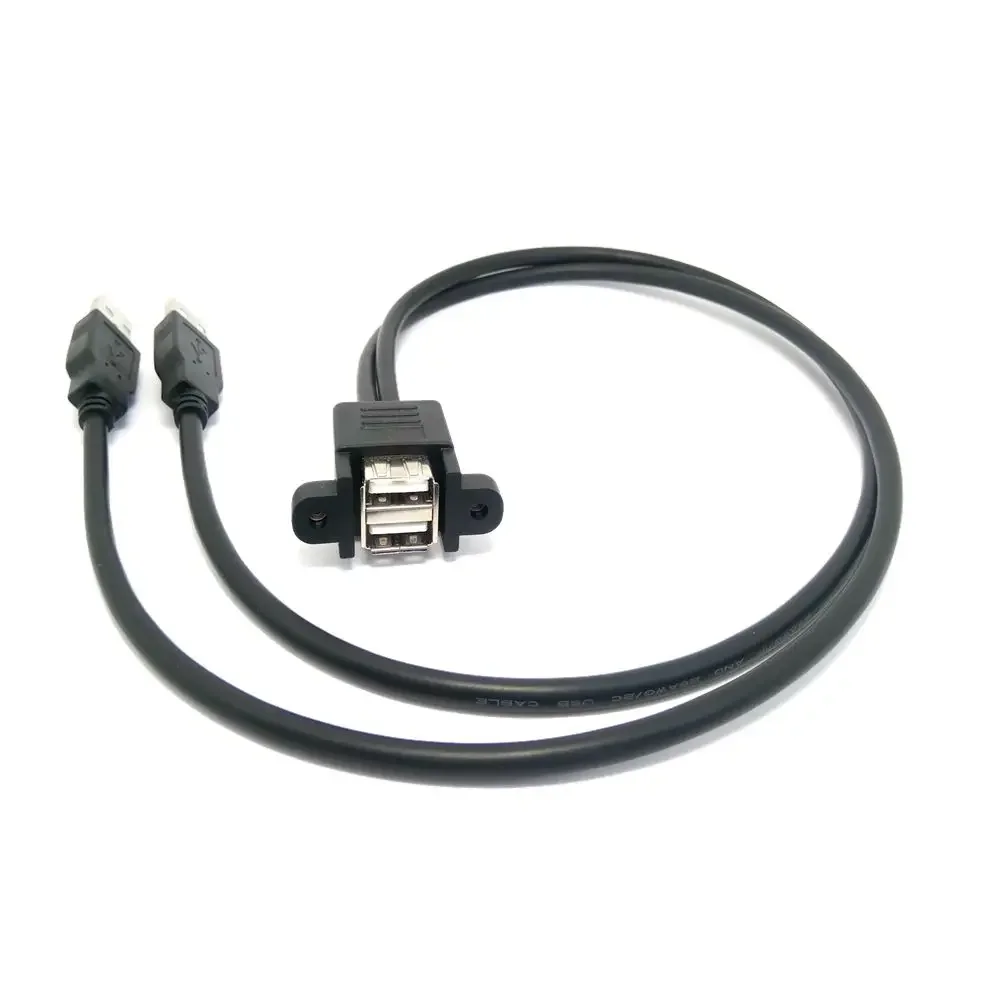 

25CM 50CM 1M Dual Port USB 2.0 ONE Male to Female M/F Extension Screw Lock Panel Mount Cable
