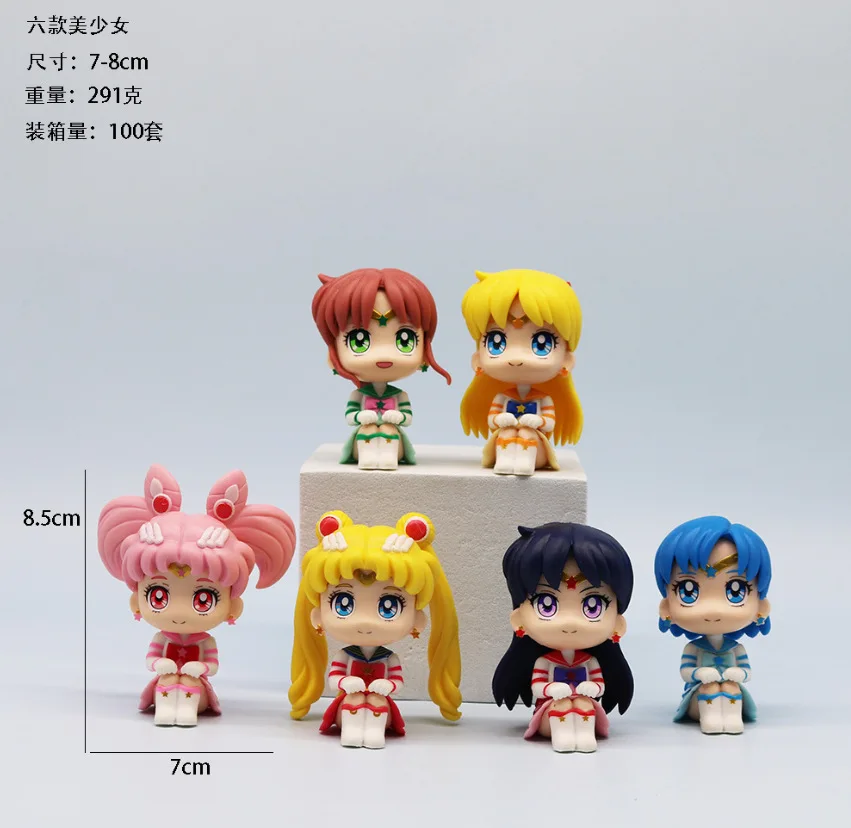 

Sailor Moon Anime Figure Q Version Kawaii Sailor Mars Jupiter Mercury Venus Action Figure PVC Collection Model Doll Toy for