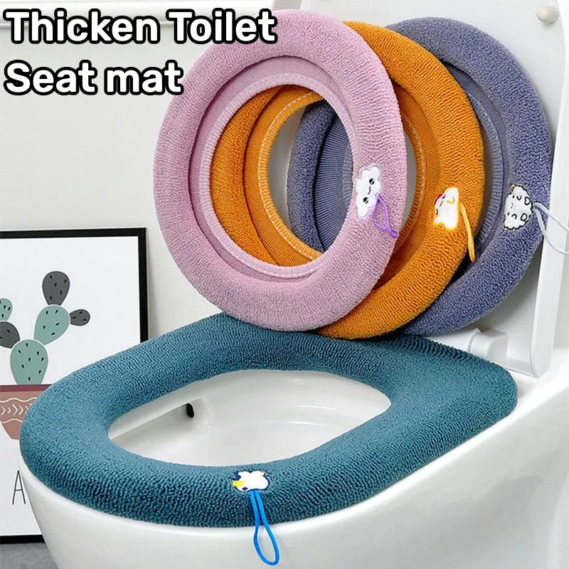 Thicken Toilet Seat Cover Mat with Carry Handle Winter Warm Soft Washable Toilet Mat Seat Case Toilet Lid Pad Bathroom Accessory