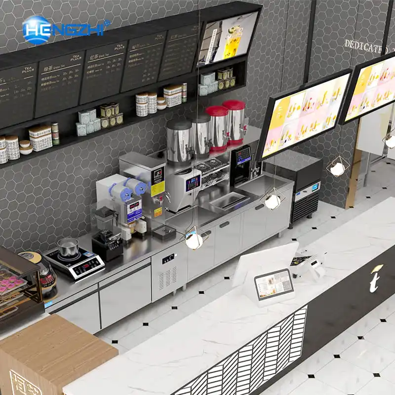 HENGZHI Full Set Bubble Tea Equipment Customized Bubble Tea Counter Design for Milk Tea Shop