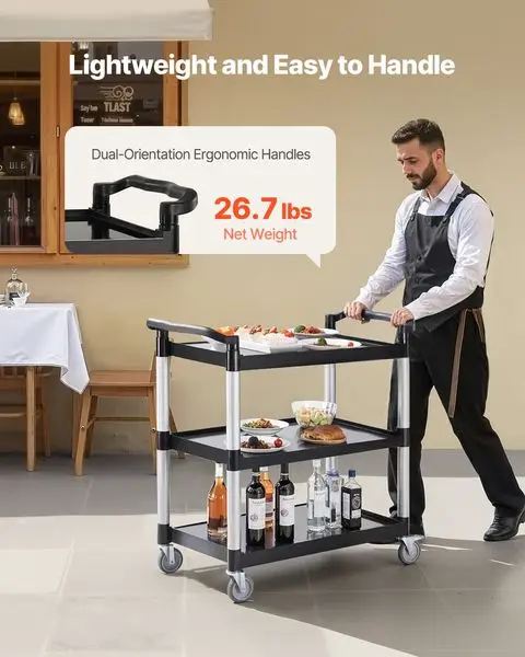 Heavy Duty Utility Cart 500 lbs Capacity 3-tier Service Cart with Wheels