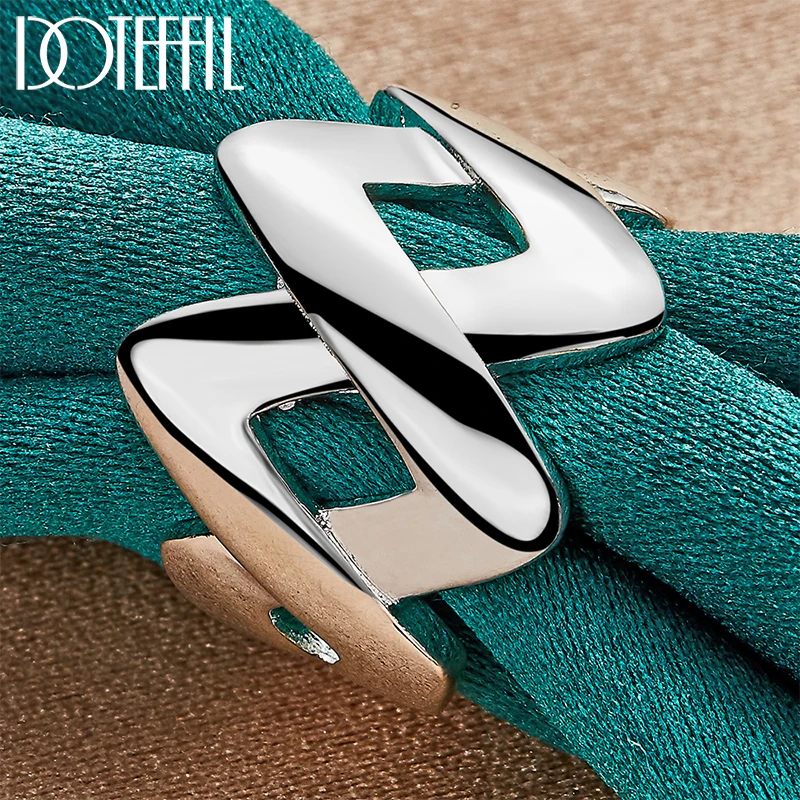 DOTEFFIL 925 Sterling Silver Cross Smooth Ring Dla kobiet Mężczyzna Ślub Zaręczyny Impreza Moda Biżuteria z urokiem