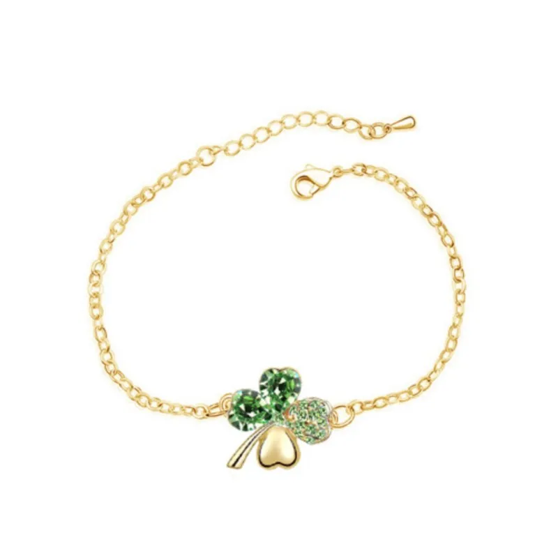 Crystal Clover 4 leaf leaves Link bracelet Bangle fashion jewelry charm lover girl gift dropshipping office quality birthday wed