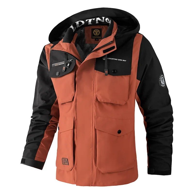 Oversized Color-Block Tactical Jacket - Waterproof, Brand Logo Multi-Pocket, Heavy-Duty for Outdoor Exploration & Daily Fashion