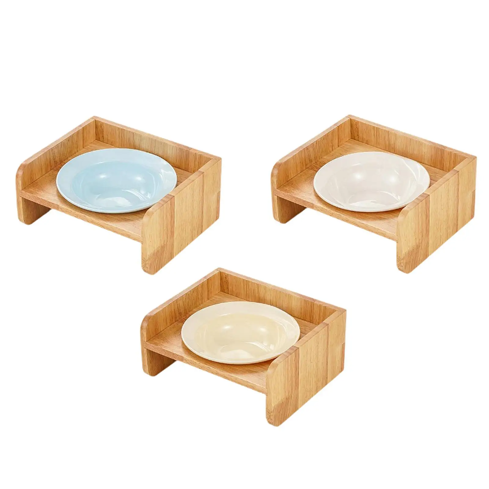 Pottery Cat Bowl Pet Feeder Bowl Wooden Rack Cat Food Dish Water Dispenser Detachable Dog Bowl Multipurpose for Small Cats