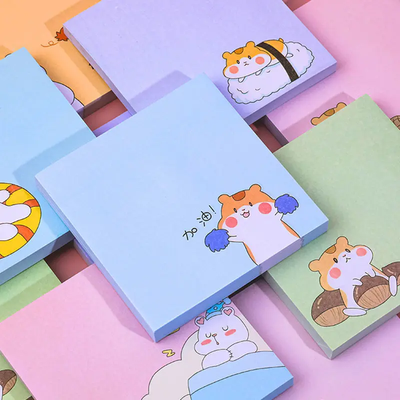 Kawaii Korean Creative Cartoon Little Hamster Note Pad Ins Style Cute Sticky Notes Student Message Note Paper Memo Pad