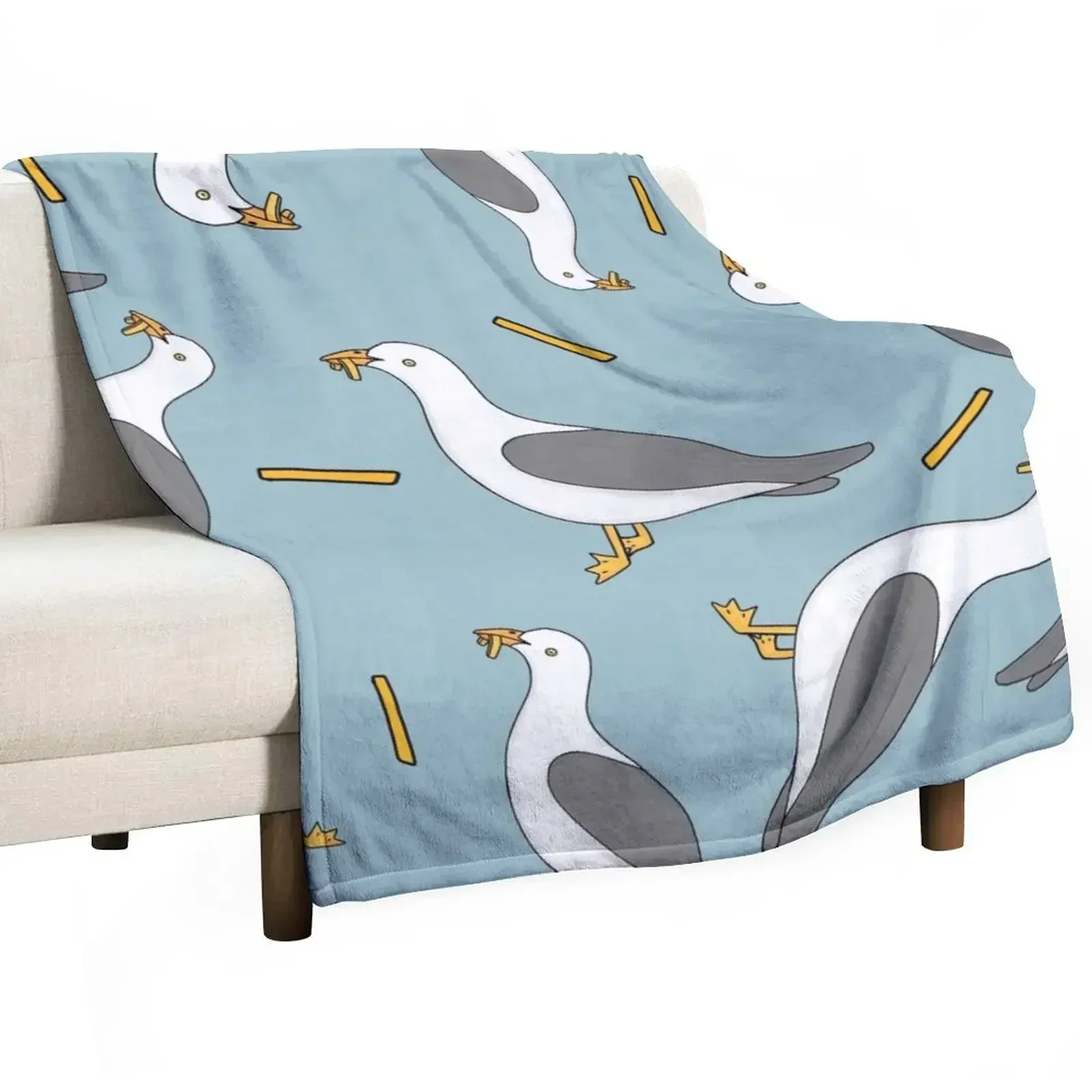 Seagull and chips Throw Blanket Personalized Gift Flannel Hairy Thermals For Travel Moving Softest Blankets