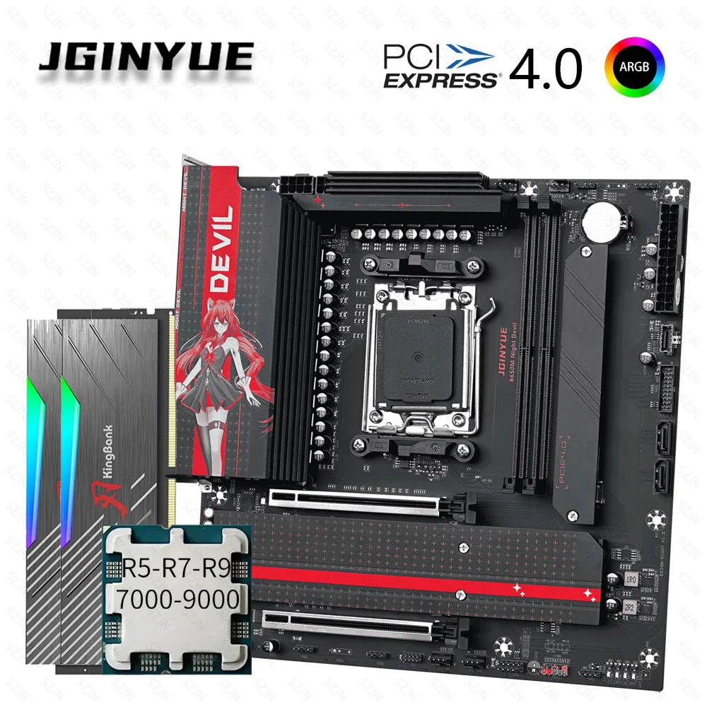 NEW B650M Motherboard CPU Set with Ryzen 5-7-9 7000-9000Series DDR5 32GB 6000MHz Support 3*M.2 NVME ARGB PCIE-Protocol-WIFI