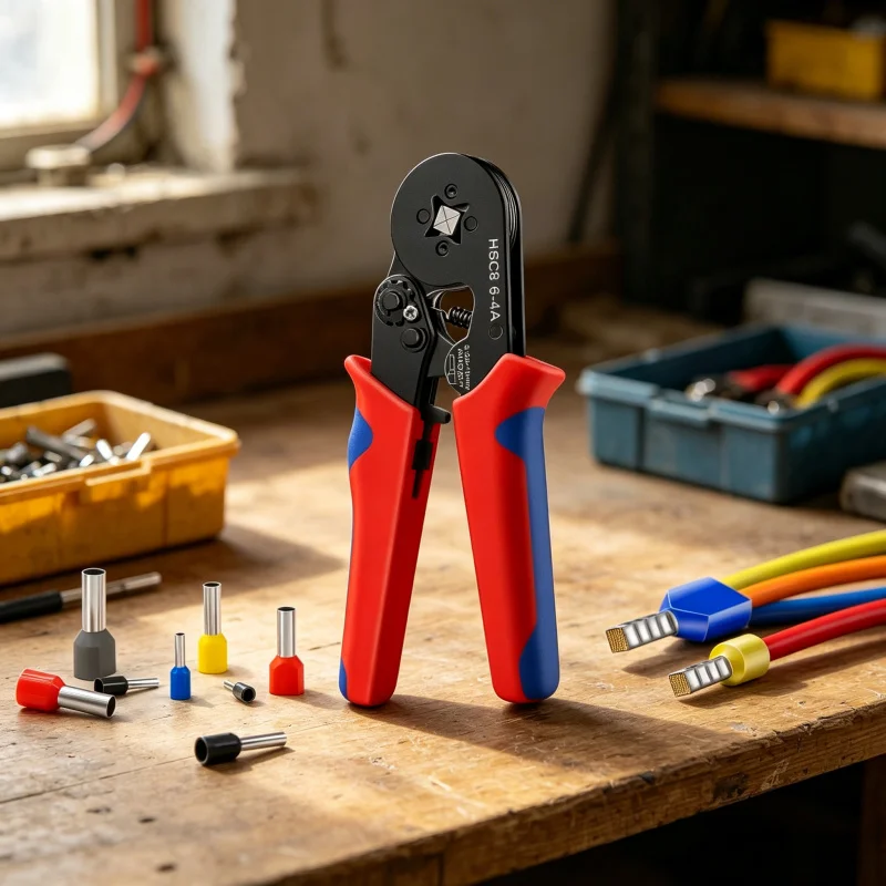 HSC8 6-4A Ferrule Crimper Plier 0.25-10mm² AWG23-7, Self-Adjustable Ratchet Crimping Tool for Wire End Ferrules