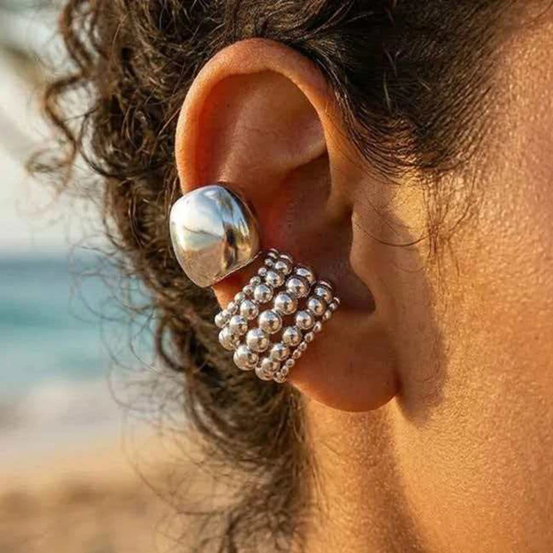 2-teiliges Set Neue Übertriebene Breite Clip-On Ohrringe für Frauen Einfache Punk Vintage Metall-Clip-Ohrringe Täglicher Gebrauch Urlaubsschmuck