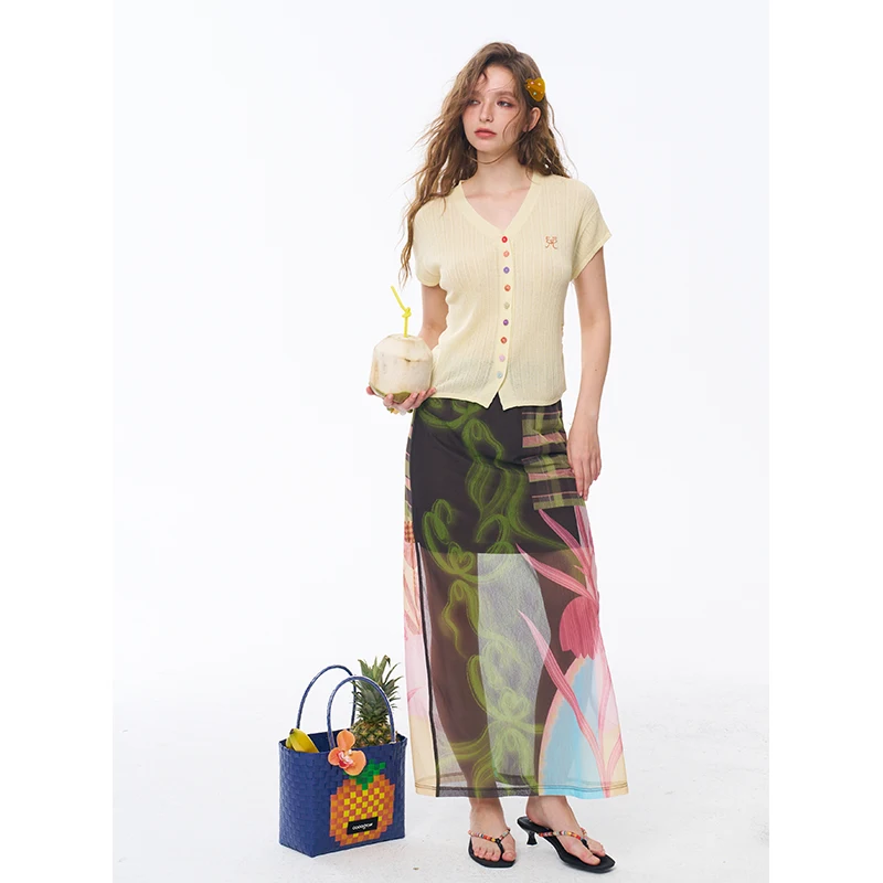 ELFSACK Women's Patchwork Midi Skirt with Floral & Plaid Print, High Waist A Line Long Skirt for Daily