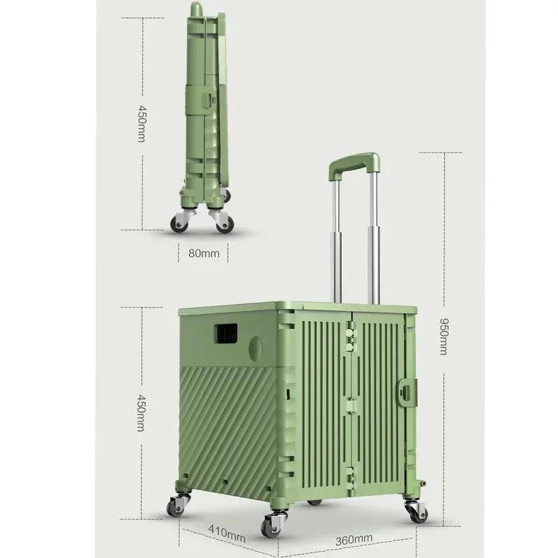 Carrito de compras pequeño de 65L, carrito de compras plegable para llevar, carrito exprés, barra de tracción, remolque portátil, artefacto de escalada