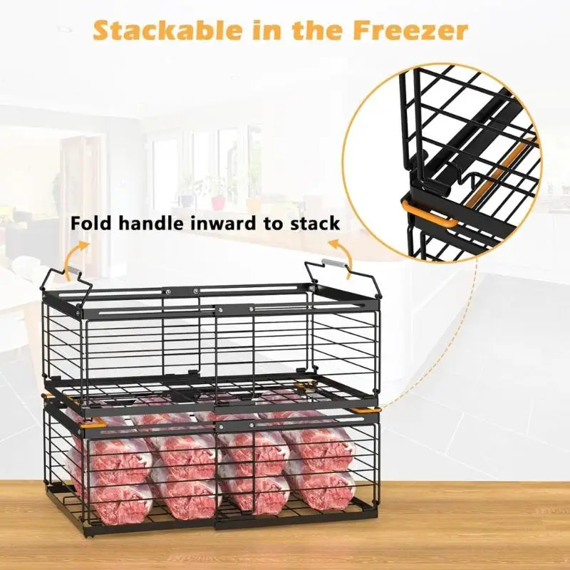 J1HF Expandable Metal Freezer Bin Stackable Metal Storage Solution for Deep Freezers
