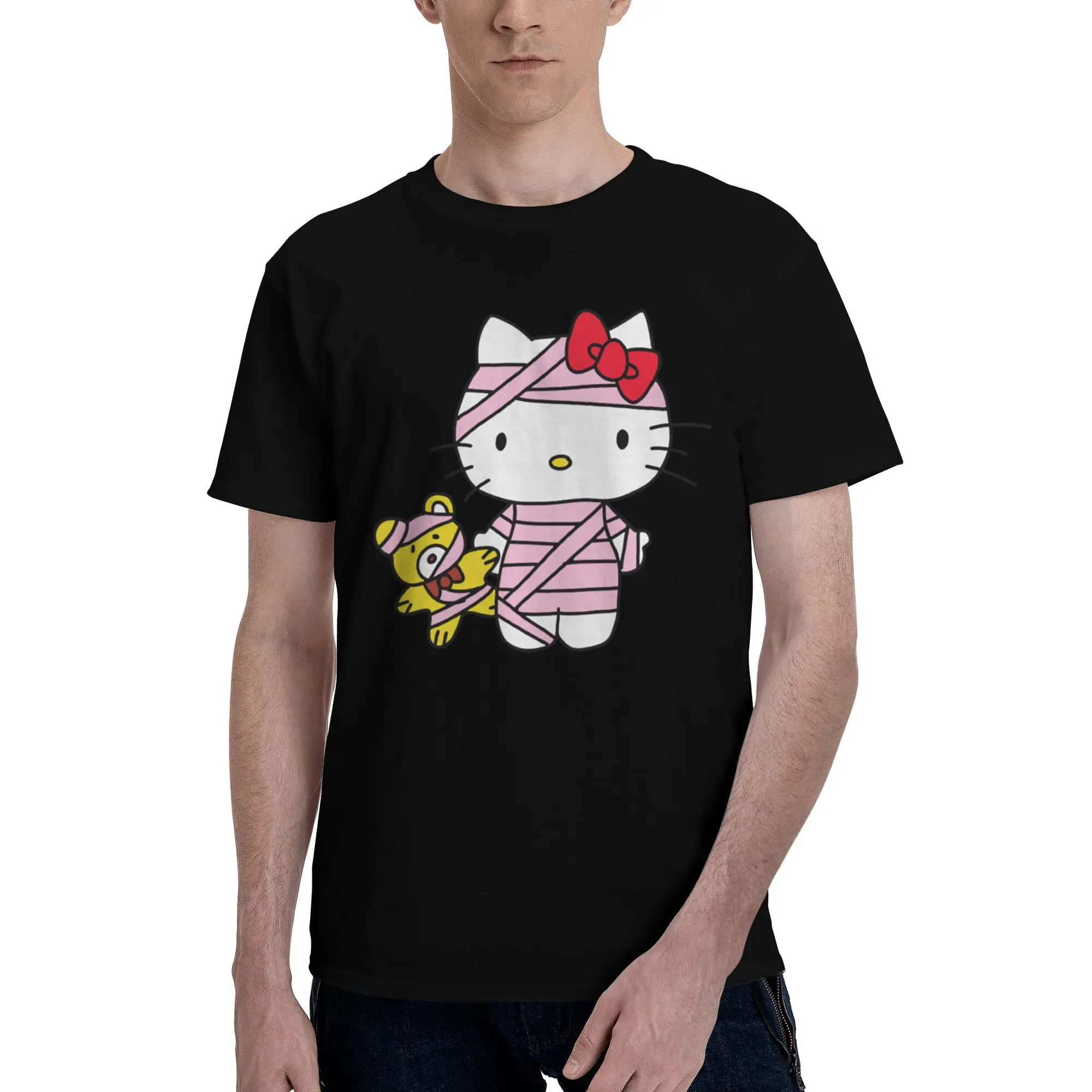 

Custom Halloween Mummy Kitty T Shirt for Men 100% Cotton Tshirt Leisure Tees Short Sleeves T-shirt Loose Fit Clothing Gift