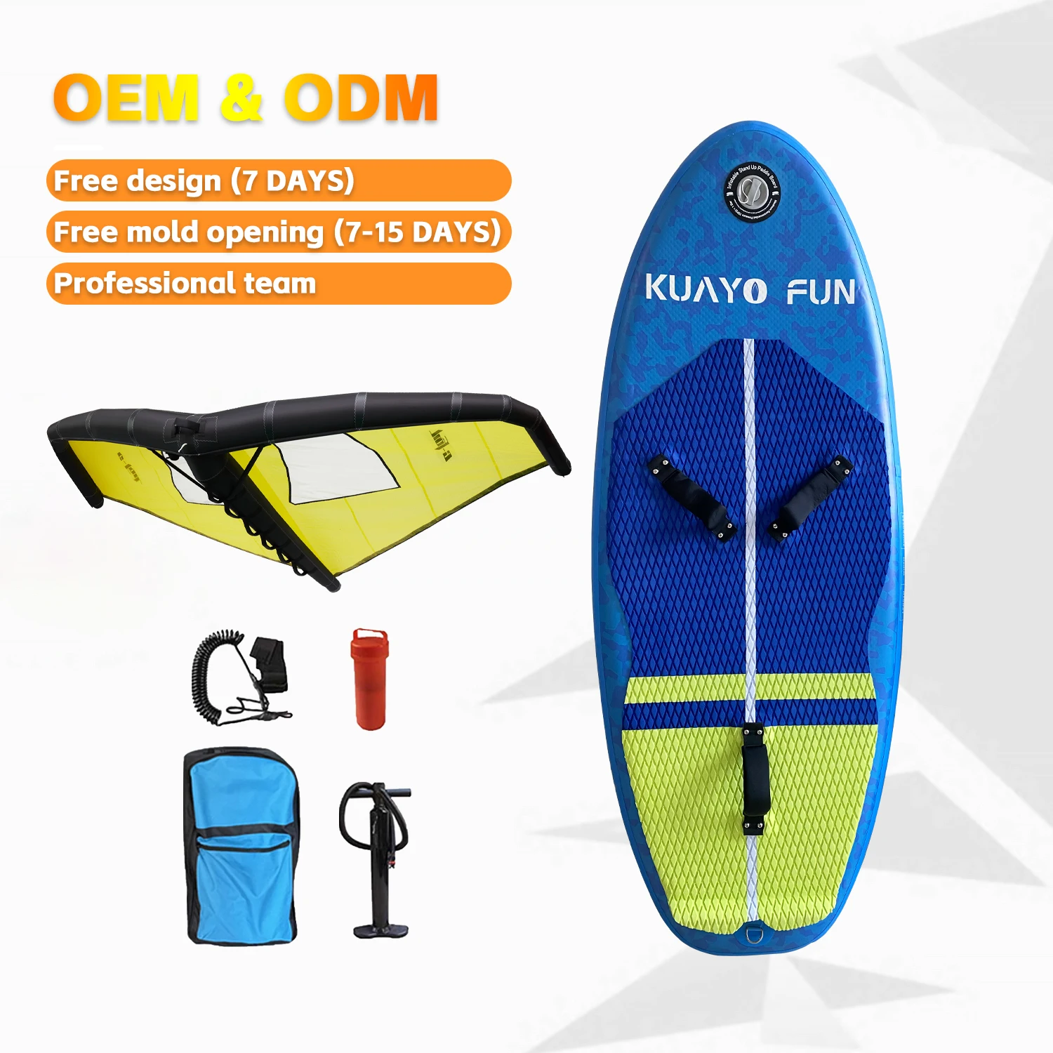 In Stock Blue PVC Inflatable Board 110L 140L Surfing Foil Board Hydrofoil Kitesurfing Paddle Board Wire Drawing Ocean Waters