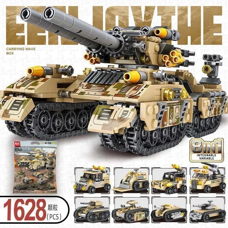 2026 WW Military Vehicle Tank 8in1 Airplane Truck Model Building Blocks DIY Bricks Construction Toys Gifts Adult