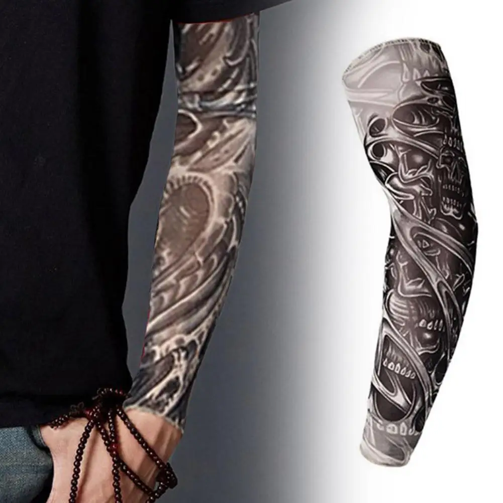 1pc Street Tattoo Arm Sleeves Uv Arm Cover Seamless Outdoor Basketball Riding Screen Arm Sleeves For Men I8e4