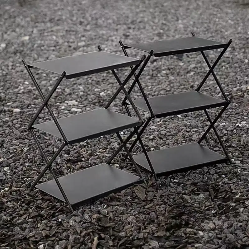 ثلاثة طبقات رف في الهواء الطلق للطي تخزين الرف المحمولة سطح المكتب المنظم رفوف نزهة شواء تخزين الرف الجدول #5