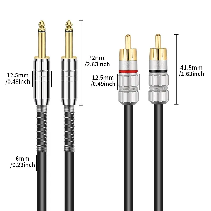 YYTCG 6.35mm Audio Line Cable Stereo Jack Male to 2 RCA Male Cable for PC DVD TV VCR MP3 Speakers Video Audio Cable Cord 1.5m 2m